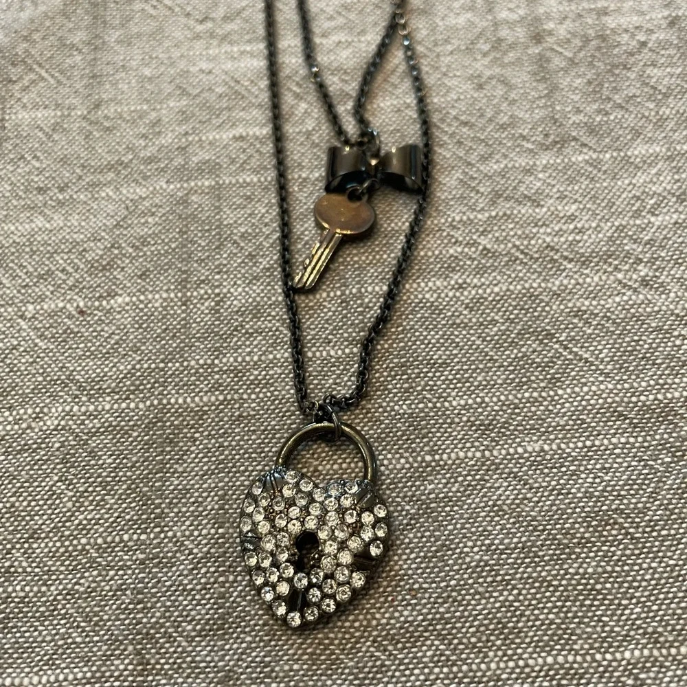 Betsey Johnson Black and Silver lock and key Layered Heart Necklace